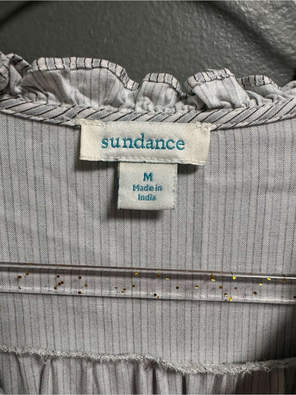Sundance Light Grayish Blue Pinstripe Smocked Yoke Button-Front Blouse M - Picture 3 of 6